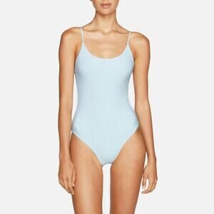 Mikoh Lele One Piece Swimsuit Moonstone Blue Lurex Shimmer SZ L NWT